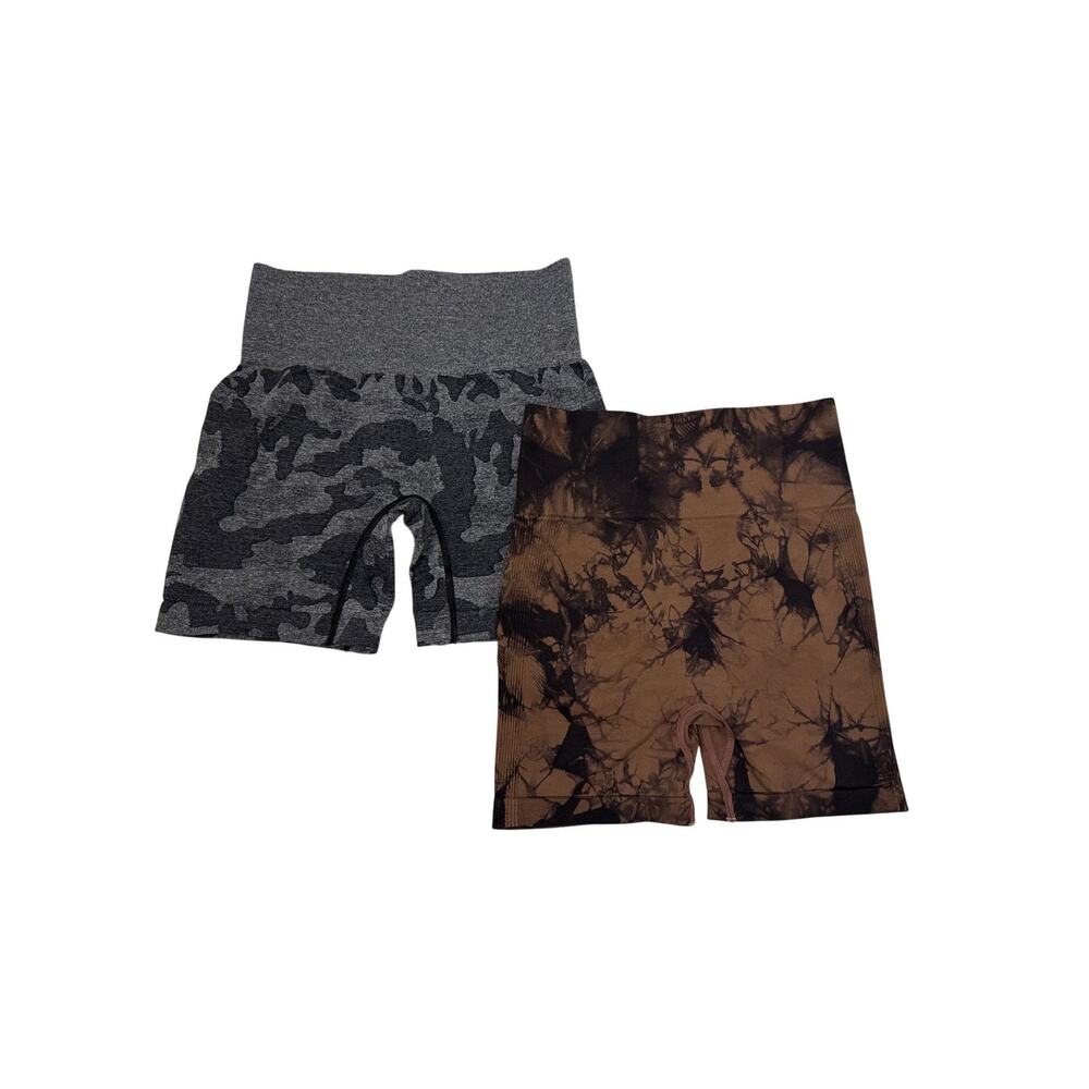 Bundle (2) Pair Yoga Athletic Biker Shorts Black Gray Brown Size Small